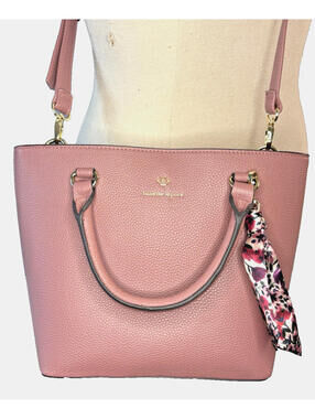 Nanette Lepore Pink Tote Crossbody Pebbled Faux Leather Bag Purse Scarf NWOT